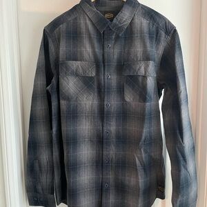 Men's L RVCA Dark Blue/Gray Plaid Long Sleeve Button Heavy Flannel Shirt Large